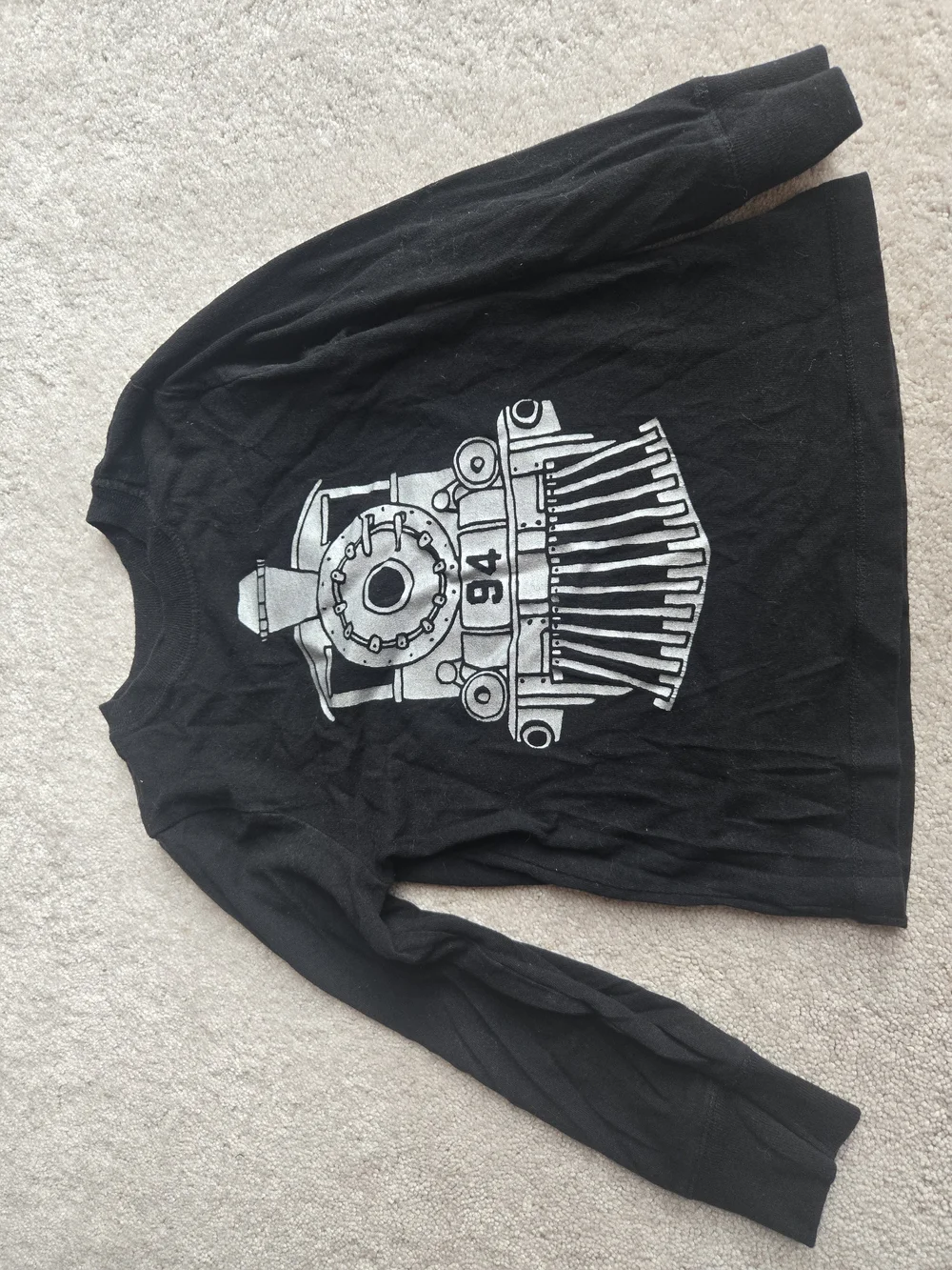 Old Navy Black Long-Sleeve Shirt with Silver Train Graphic
